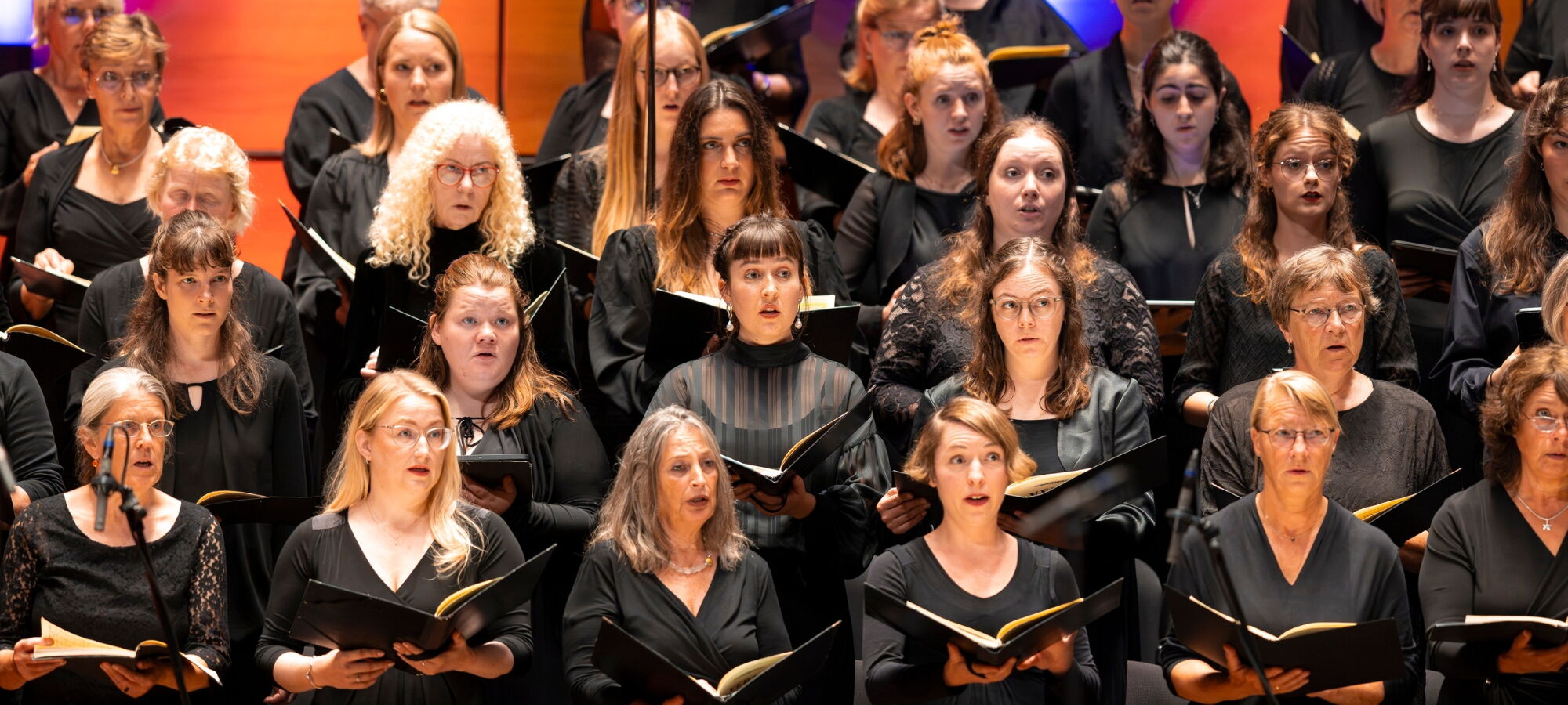 ein Frauenchor singt in schwarzer Kleidung