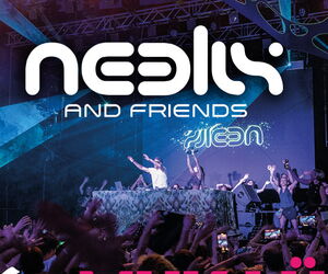 Portrait Neelix im Vordergrund links vor dem Bild einer Neelix Party in der MUK. Im Footer des Bildes das Veranstaltungsdatum und Veranstaltungsort MUK Lübeck.