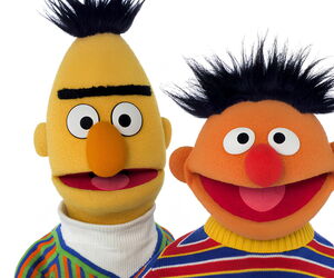 Ernie und Bert ins Bild schauend