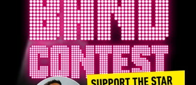 Schwarzer Hintergrund mit Bandcontast in Pink, daneben ein Bild von Nico Santos und rechts ein Störer mit d