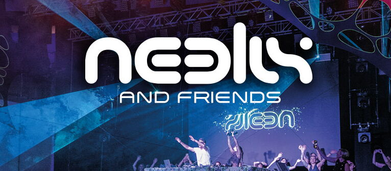 Portrait Neelix im Vordergrund links vor dem Bild einer Neelix Party in der MUK. Im Footer des Bildes das Veranstaltungsdatum und Veranstaltungsort MUK Lübeck.