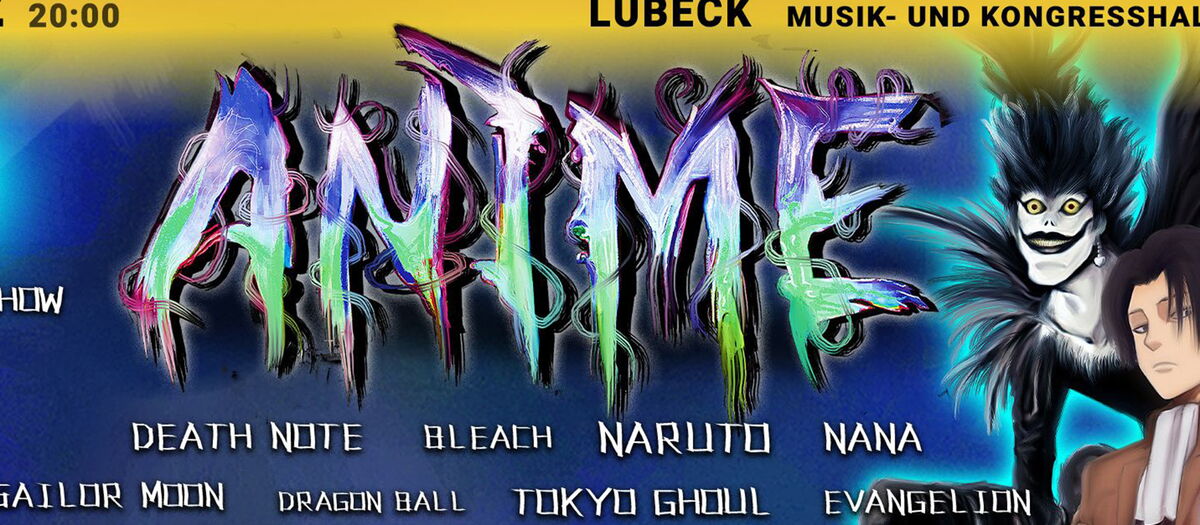 Der Titel der Show Anime in der Mitte vor blauem Hintergrund, rechts daneben drei der typisch mystischen Charaktere.