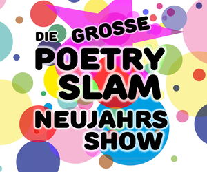 Veranstaltungstitel vor Hintergrund mit bunten Punkten. Darunter das Veranstaltungsdatum und der Veranstaltungsort.