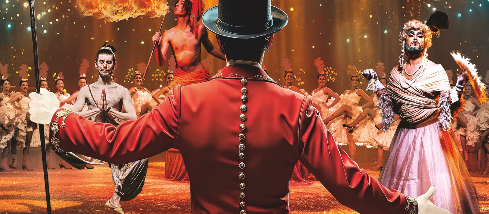 Bühnenbild der Show mit Titel und Veranstaltungsdaten